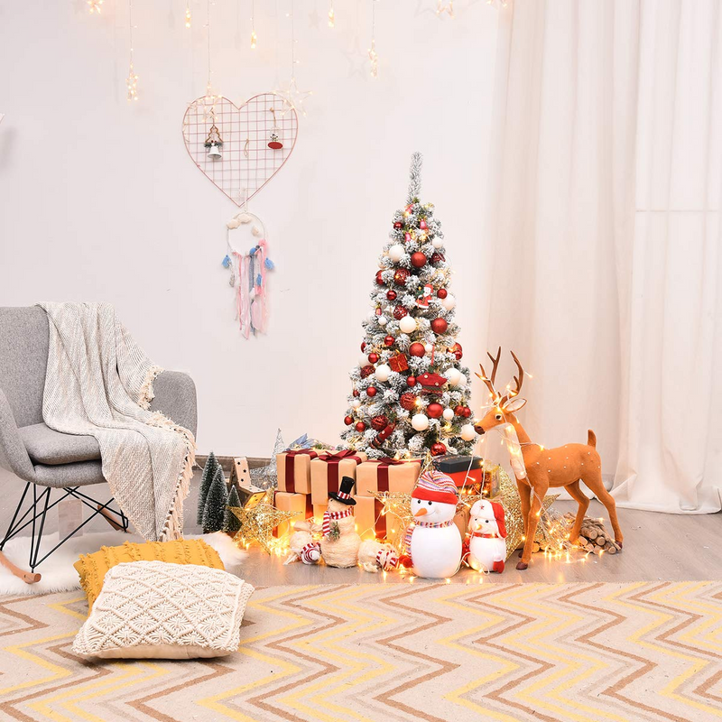 Load image into Gallery viewer, Goplus Artificial Snow Flocked Christmas Tree, Slim Xmas Snowy Tree for Indoor and Outdoor Use - GoplusUS
