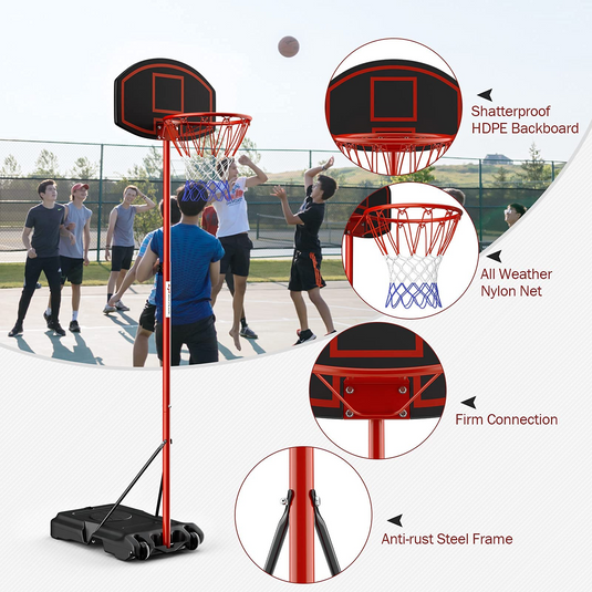 Portable Basketball Hoop, Height Adjustable Basketball Goal System [6.5FT-8.5FT] w/Shatterproof Backboard