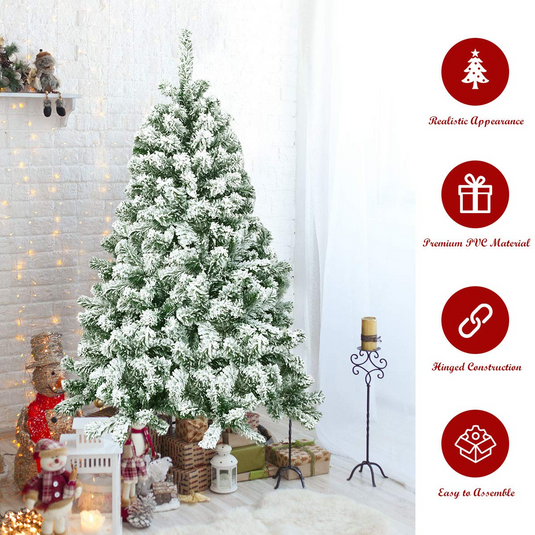 Goplus 4.5FT Snow Flocked Christmas Tree, Artificial Hinged Pine Tree with Premium PVC Needles & Solid Foldable Metal Stand - GoplusUS