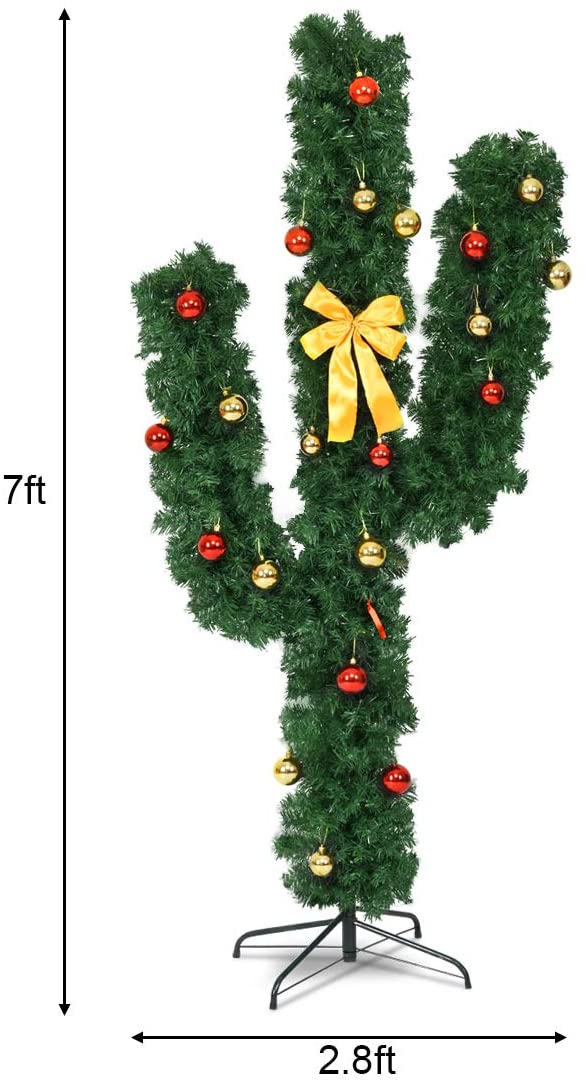 Load image into Gallery viewer, Pre-Lit Artificial Cactus Christmas Tree with LED Lights and Ball Ornaments -  Goplus
