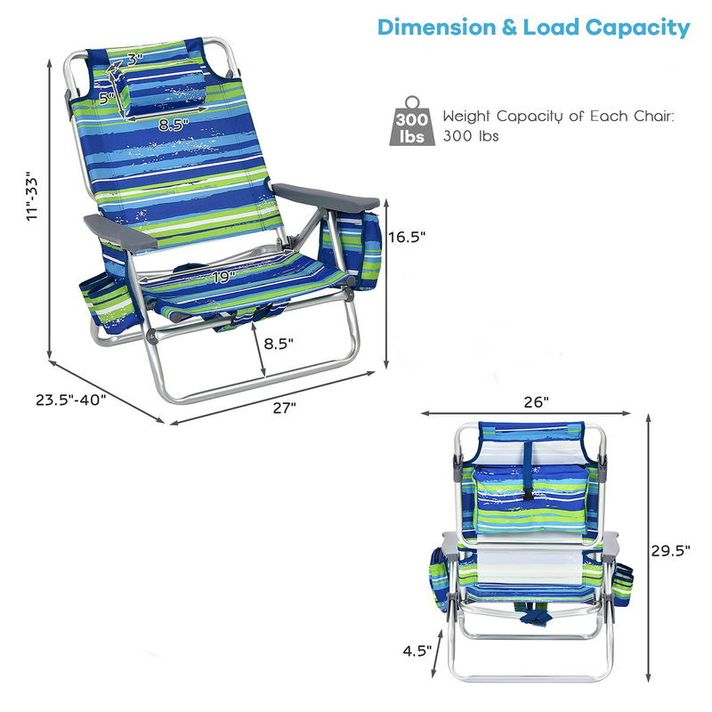 Load image into Gallery viewer, Goplus Backpack Beach Chairs, 2 Pcs Portable Camping Chairs with Cool Bag and Cup Holder (Without Side Table) - GoplusUS
