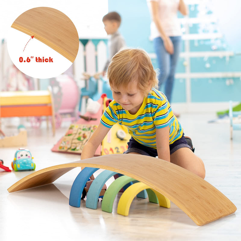 Load image into Gallery viewer, Wobble Balance Board, Bamboo Yoga Curvy Board 35.5 Inch Natural Rocker Board

