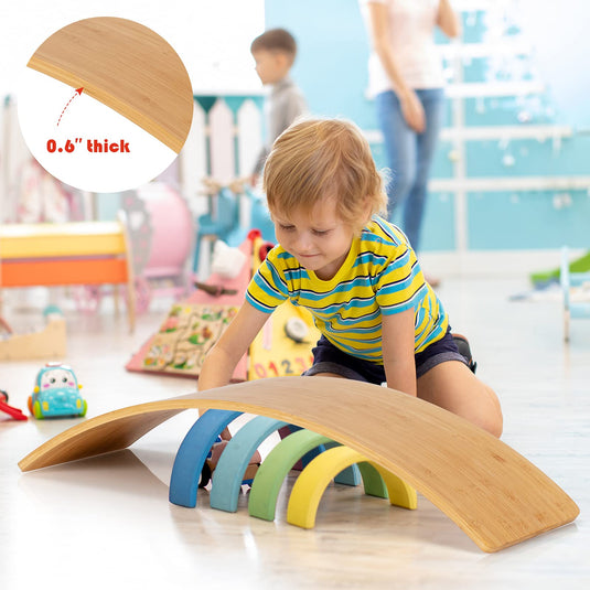Wobble Balance Board, Bamboo Yoga Curvy Board 35.5 Inch Natural Rocker Board