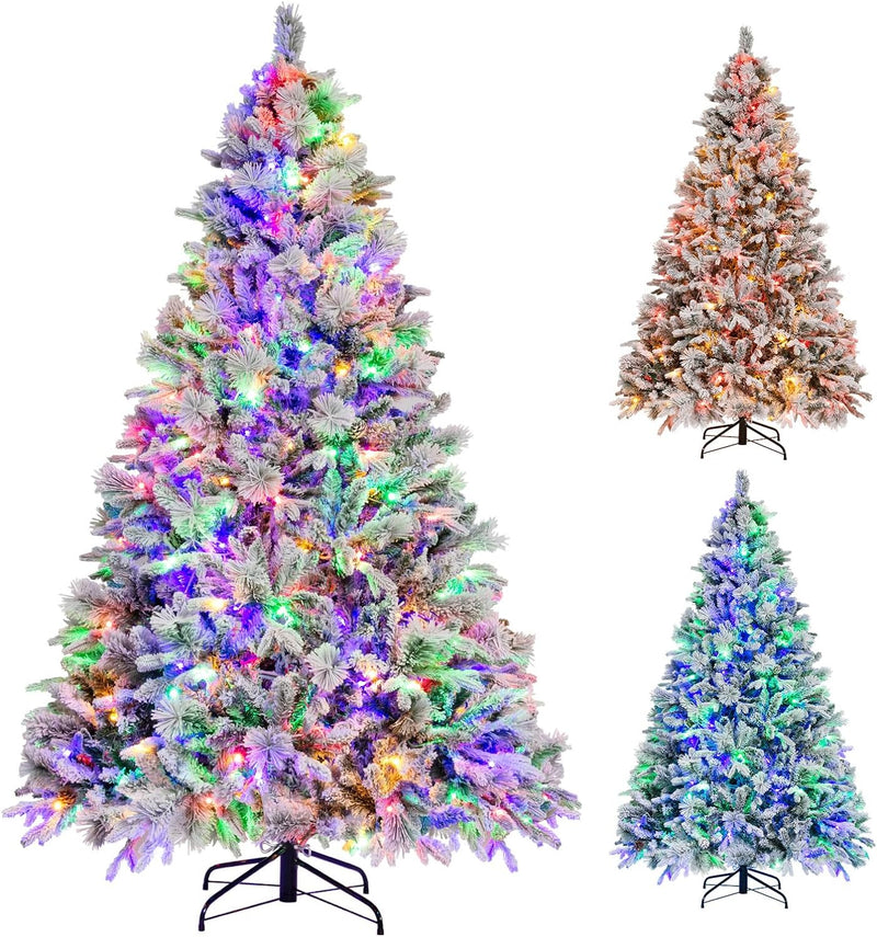 Load image into Gallery viewer, Goplus Pre-Lit Snow Flocked Christmas Tree, Artificial Hinged Xmas Tree with 160 Multi-Color LED Lights
