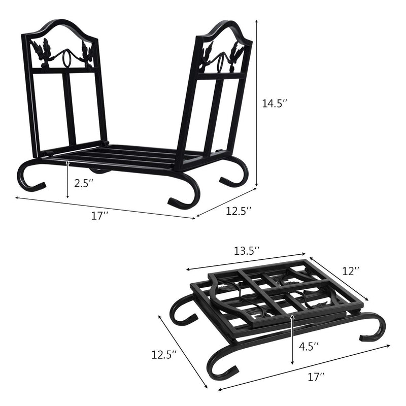 Load image into Gallery viewer, Goplus Foldable Firewood Log Rack, Wrought Iron Firewood Storage Carrier - GoplusUS
