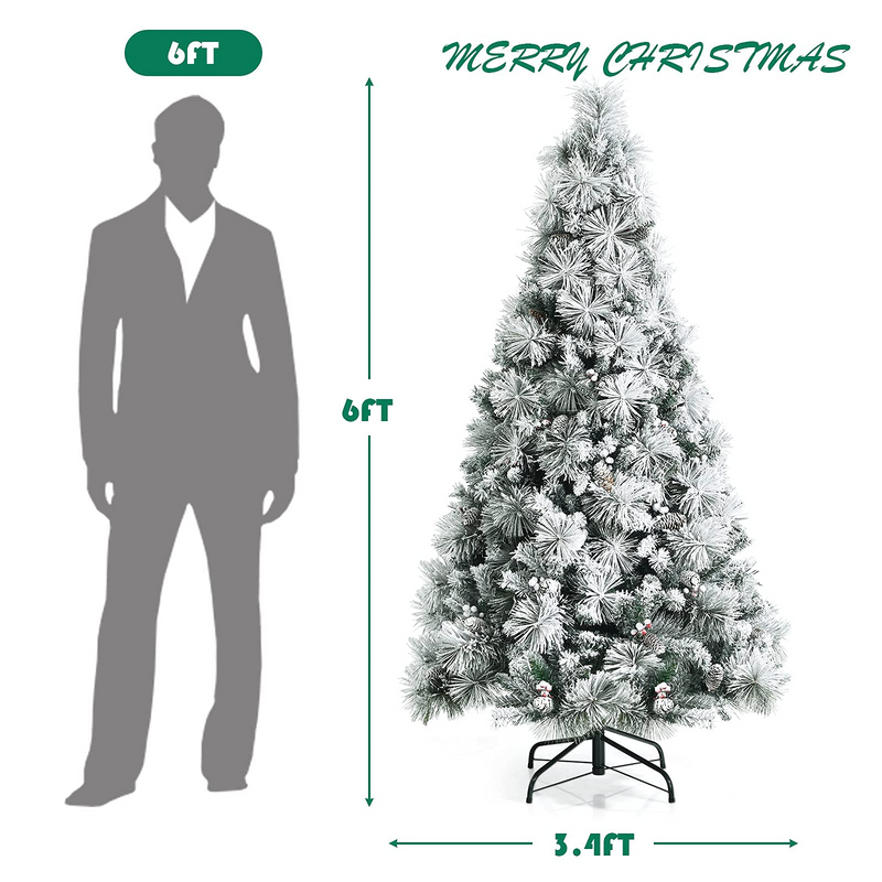 Load image into Gallery viewer, Goplus Snow Flocked Christmas Tree, Artificial Hinged Xmas Pine Tree,Pine Cone &amp; Red Berries - GoplusUS
