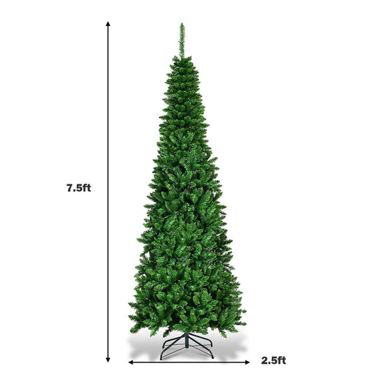 Prelit Pencil Christmas Tree, Premium Hinged Fir Tree