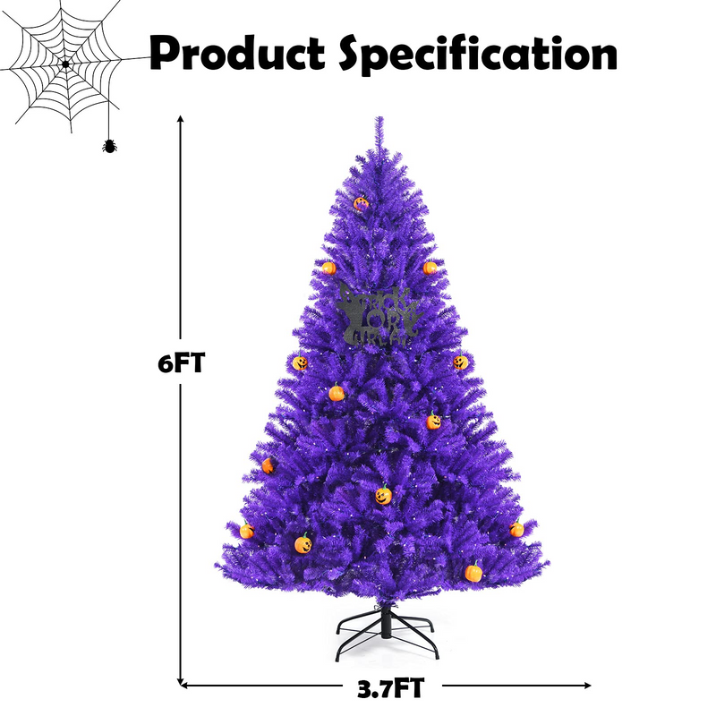 Load image into Gallery viewer, Goplus Prelit Purple Halloween Tree, Artificial Hinged Christmas Tree, Perfect Halloween Decoration for Holiday Festival Parties - GoplusUS
