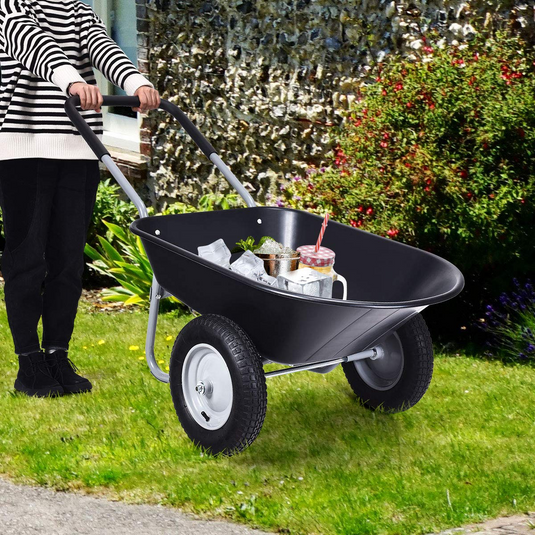 Goplus Dual Wheel Wheelbarrow, Heavy Duty Garden Cart, 330 lbs Capacity Utility Cart - GoplusUS