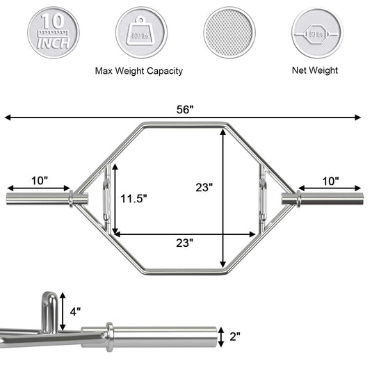 56" Olympic Hex Bar, Foldable Barbell Trap Bar with Knurled Handles - GoplusUS