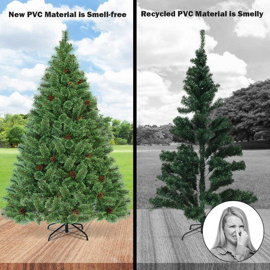 6FT Prelit Christmas Tree, Flowering Hinged Christmas Tree - GoplusUS