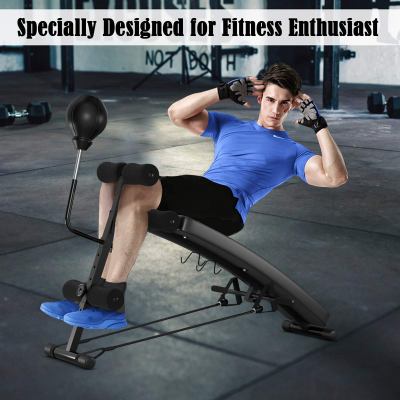 Load image into Gallery viewer, Goplus Adjustable Sit Up Bench, Decline Curved Slant Ab Bench Crunch Board with Speed Ball (Black) - GoplusUS
