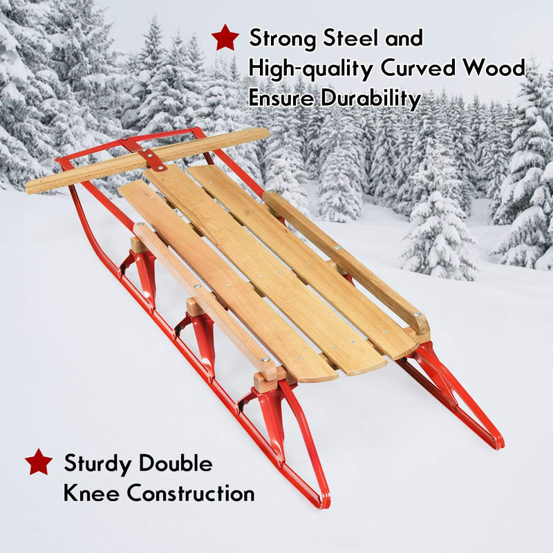 Load image into Gallery viewer, Wood Sled, 54&quot; Steel &amp; Wood Sled Pull Steering Snow Slider Sleigh Toboggan
