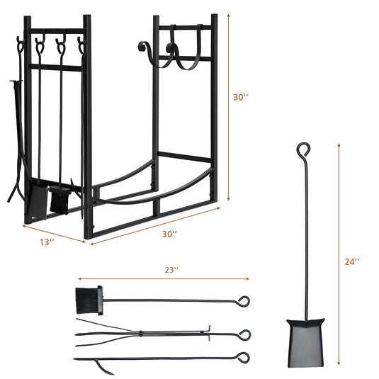 Firewood Rack with Tool Set  36' /30' Fireplace Log Holder - GoplusUS