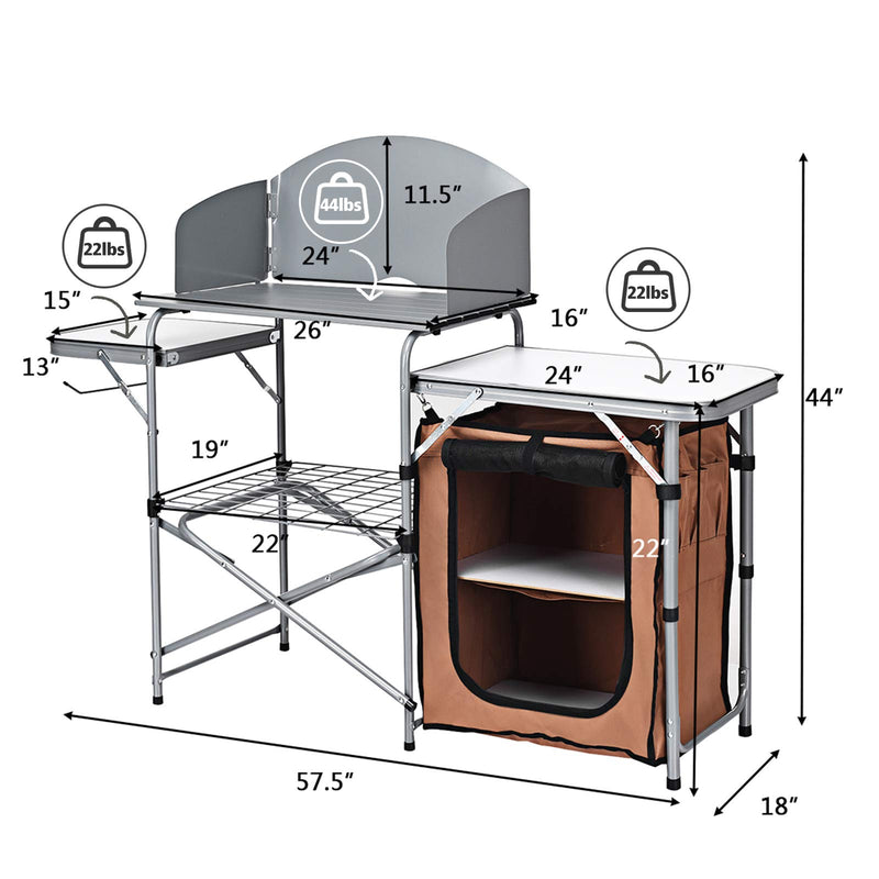 Load image into Gallery viewer, Folding Grill Table with Storage, Aluminum Outdoor Camping Kitchen Table with 26&#39;&#39; Tabletop - GoplusUS
