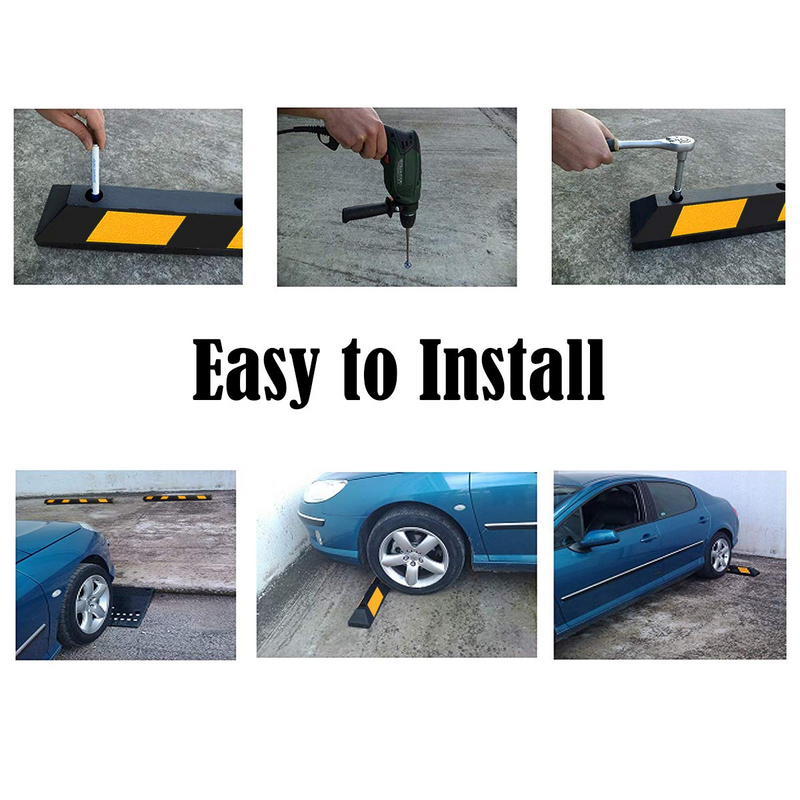 Load image into Gallery viewer, Goplus Rubber Parking Curb, 72&quot; Heavy Duty Packing Block Parking Target with 8 High Reflective Yellow Safety Stripes - GoplusUS
