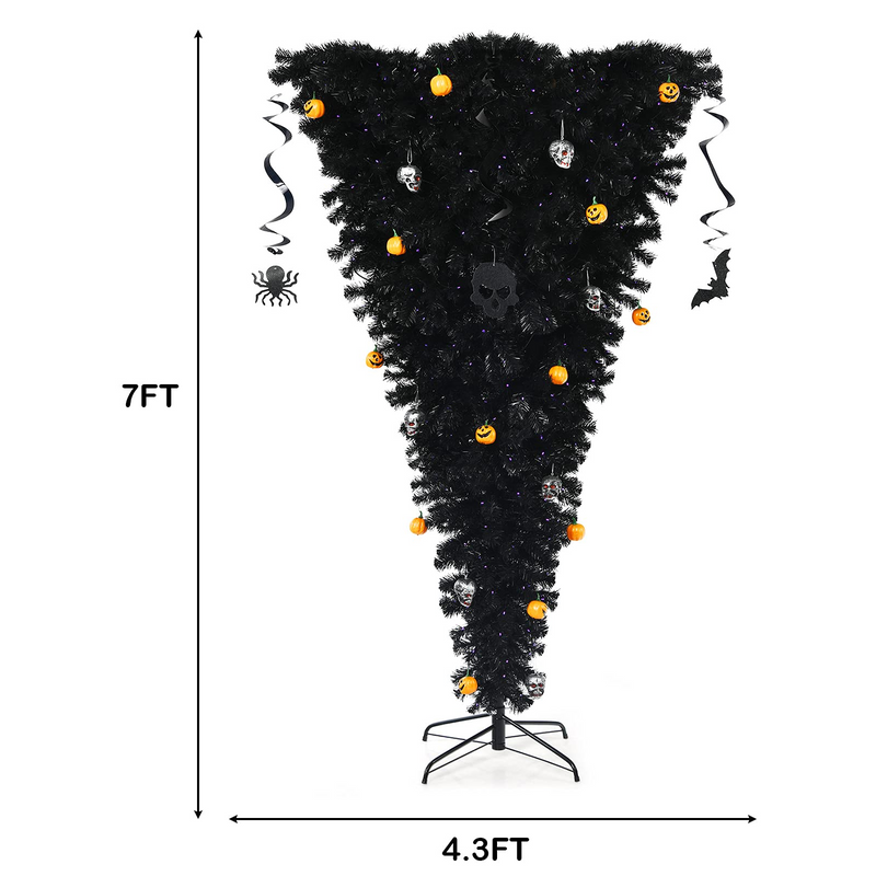 Load image into Gallery viewer, Goplus Pre-lit Black Halloween Tree, Artificial Upside Down Christmas Tree, Hinged Inverted Xmas Pine Tree - GoplusUS

