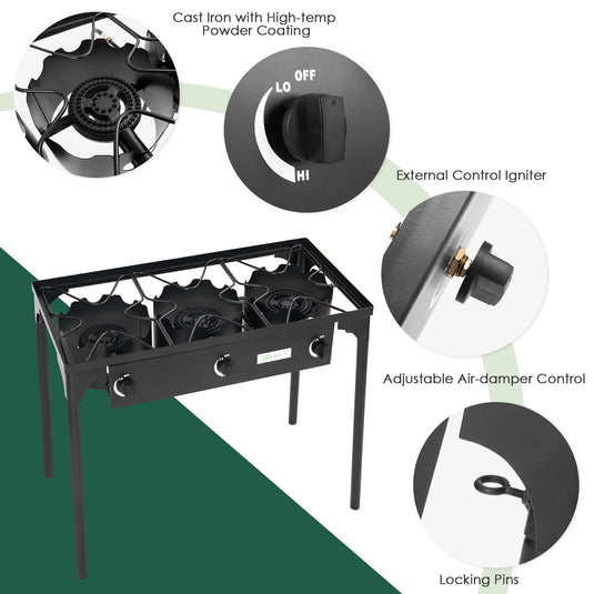 Outdoor Stove Portable Propane Gas Cooker Iron Cast Patio Burner - GoplusUS