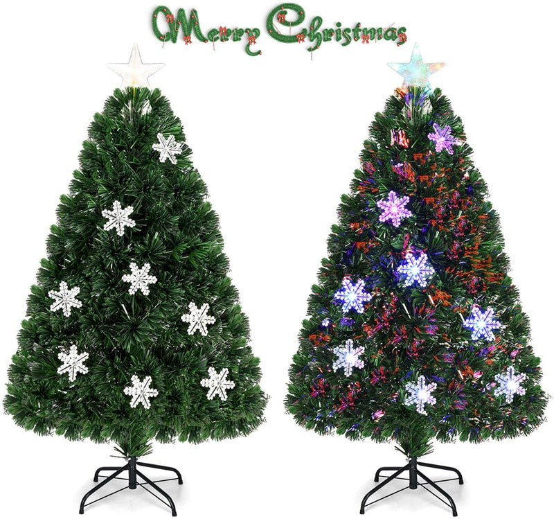 Load image into Gallery viewer, Pre-Lit Fiber Optic Artificial Christmas Tree, with Multicolor Led Lights and Snowflakes
