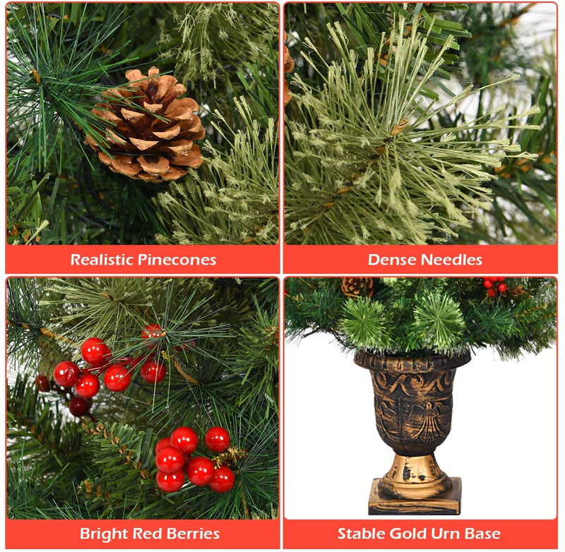Load image into Gallery viewer, 4 FT Christmas Tree Pre-Lit Tabletop Artificial Entrance Tree with 60 Led Lights - GoplusUS
