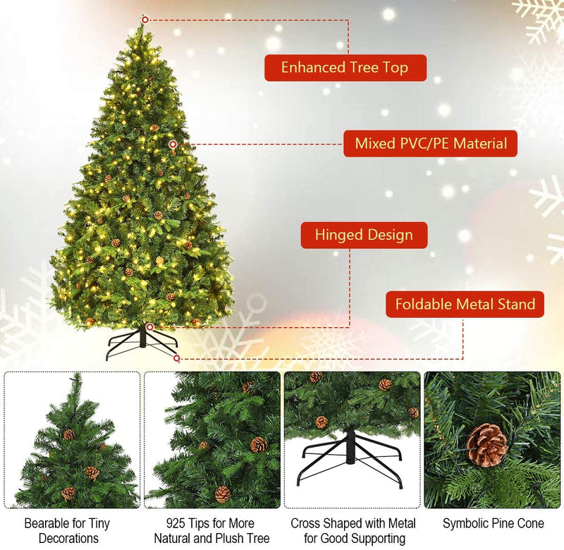Load image into Gallery viewer, 7ft Pre-Lit Artificial Christmas Tree, Premium Spruce Hinged Tree with 460 LED Lights - GoplusUS
