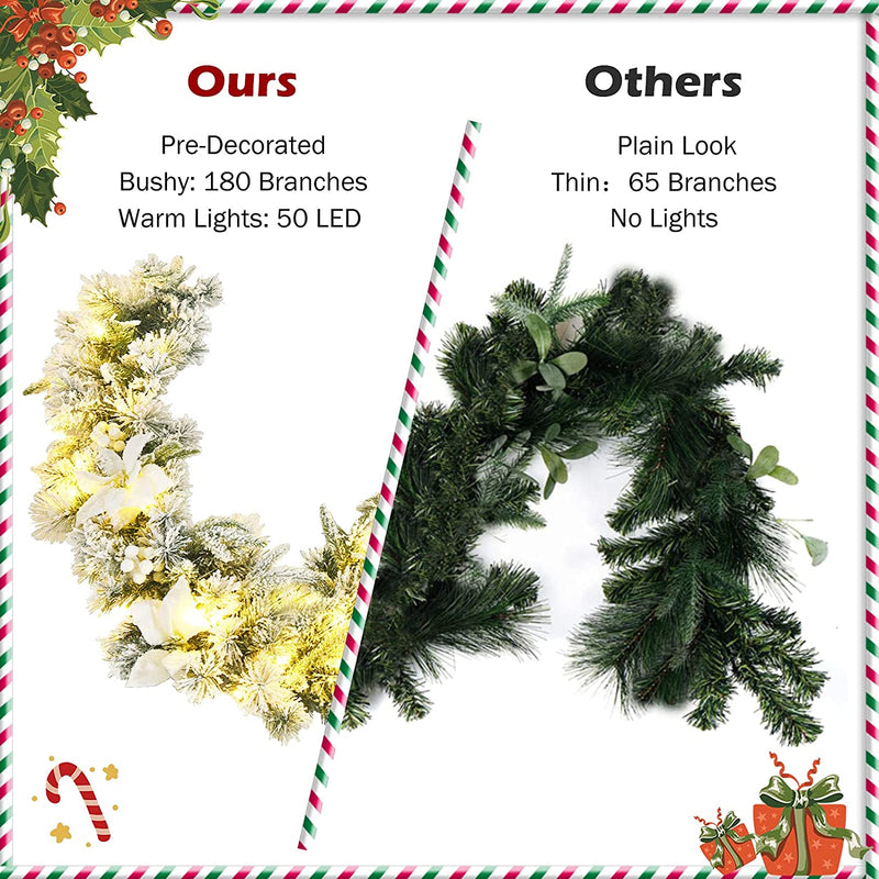 Load image into Gallery viewer, 9ft Snow Flocked Christmas Garland with 50 LED Light - GoplusUS
