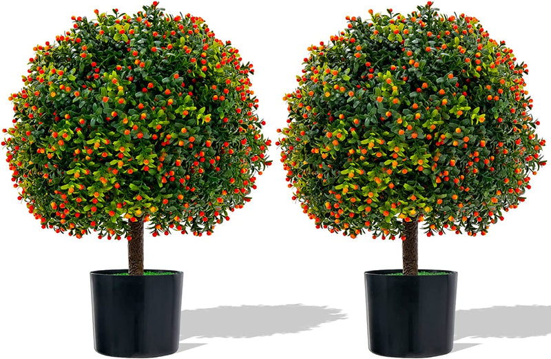 Load image into Gallery viewer, Goplus 21.5&quot; Artificial Tree, Set of 2 Faux Potted Plants Artificial Shrubs Bushes
