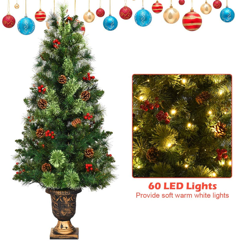 Load image into Gallery viewer, 4 FT Christmas Tree Pre-Lit Tabletop Artificial Entrance Tree with 60 Led Lights - GoplusUS
