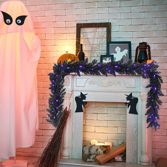 9FT Black Halloween Garland with Lights - GoplusUS