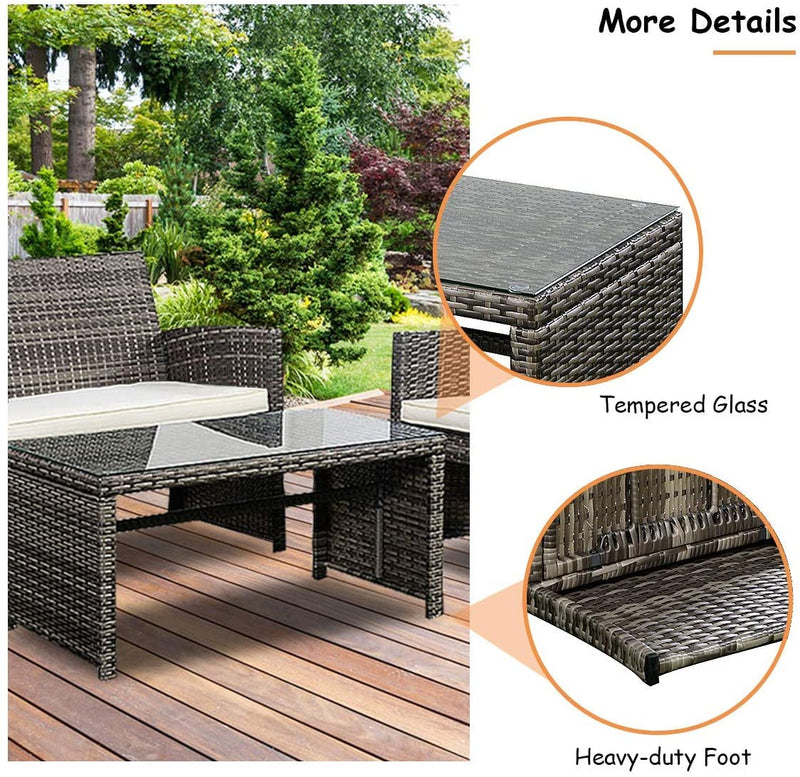 Load image into Gallery viewer, 4-Piece Wicker Patio Furniture Set for Outdoor Garden Lawn Pool Backyard (Mix Gray) - GoplusUS
