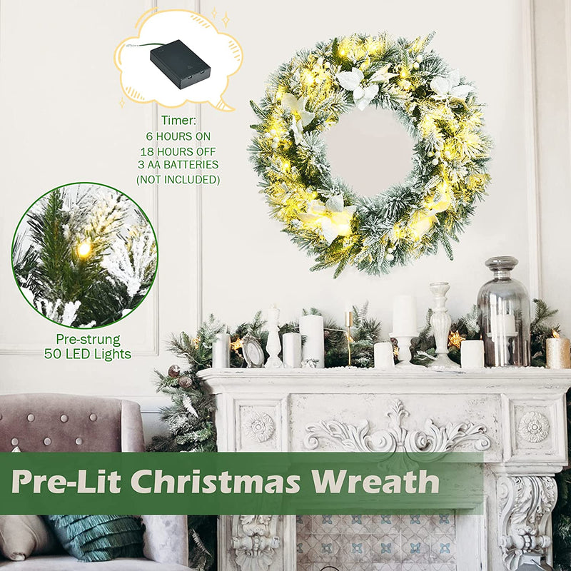 Load image into Gallery viewer, 24&#39; Pre-lit Artificial Christmas Wreath - GoplusUS
