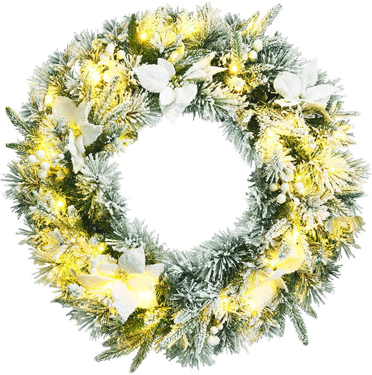 24' Pre-lit Artificial Christmas Wreath - GoplusUS