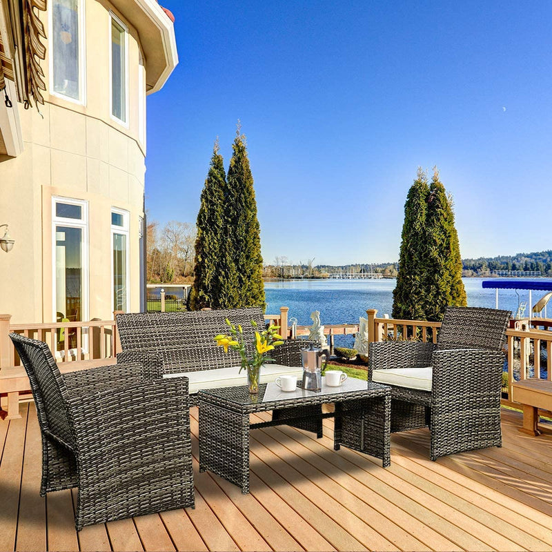 Load image into Gallery viewer, 4-Piece Wicker Patio Furniture Set for Outdoor Garden Lawn Pool Backyard (Mix Gray) - GoplusUS
