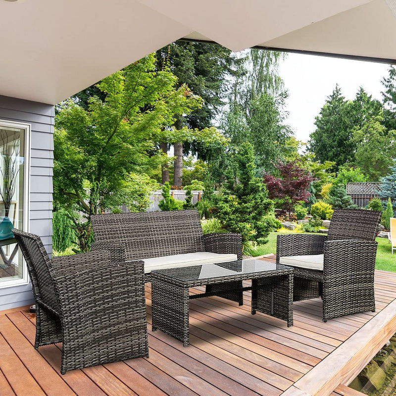Load image into Gallery viewer, 4-Piece Wicker Patio Furniture Set for Outdoor Garden Lawn Pool Backyard (Mix Gray) - GoplusUS
