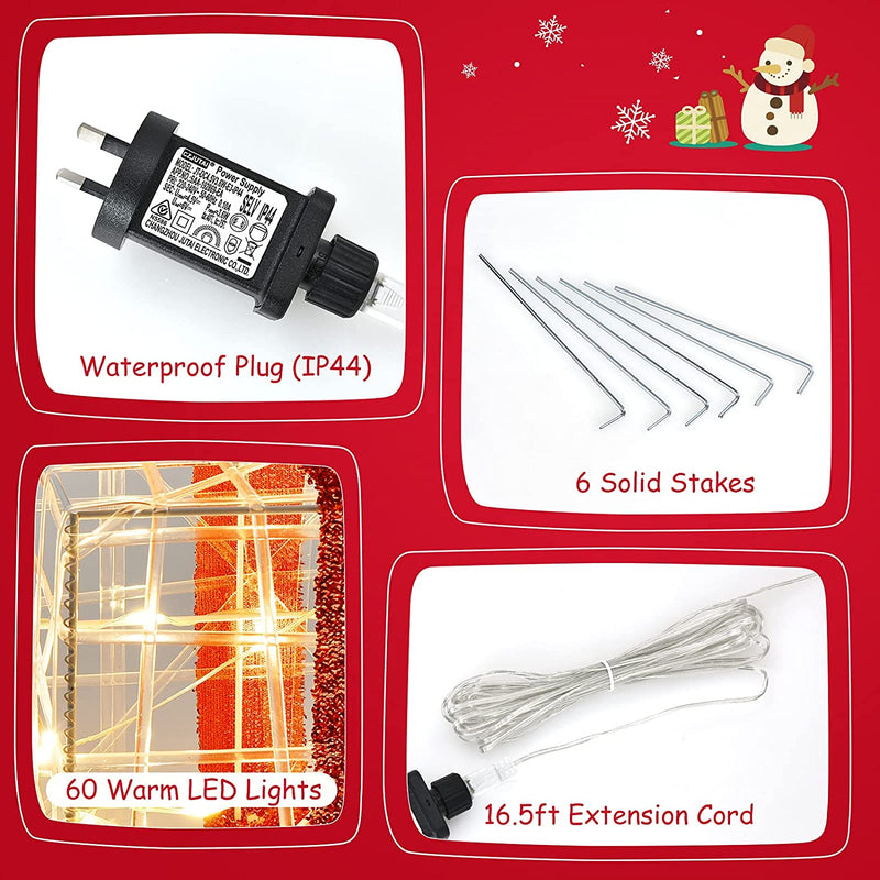 Load image into Gallery viewer, Lighted Gift Boxes Christmas Decoration, Set of 3 White Present Ornament Boxes with 60 LED Lights - GoplusUS
