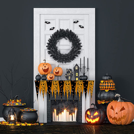 24' Black Halloween Wreath, Pre-lit Artificial Christmas Wreath - GoplusUS