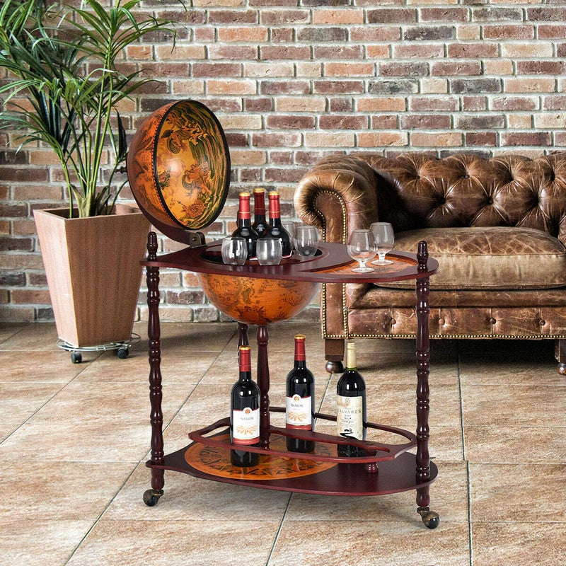 Load image into Gallery viewer, 34&quot; Wood Globe Wine Bar Stand 16th Century Italian Rack Bigger Shelf for More Liquor Bottle - GoplusUS
