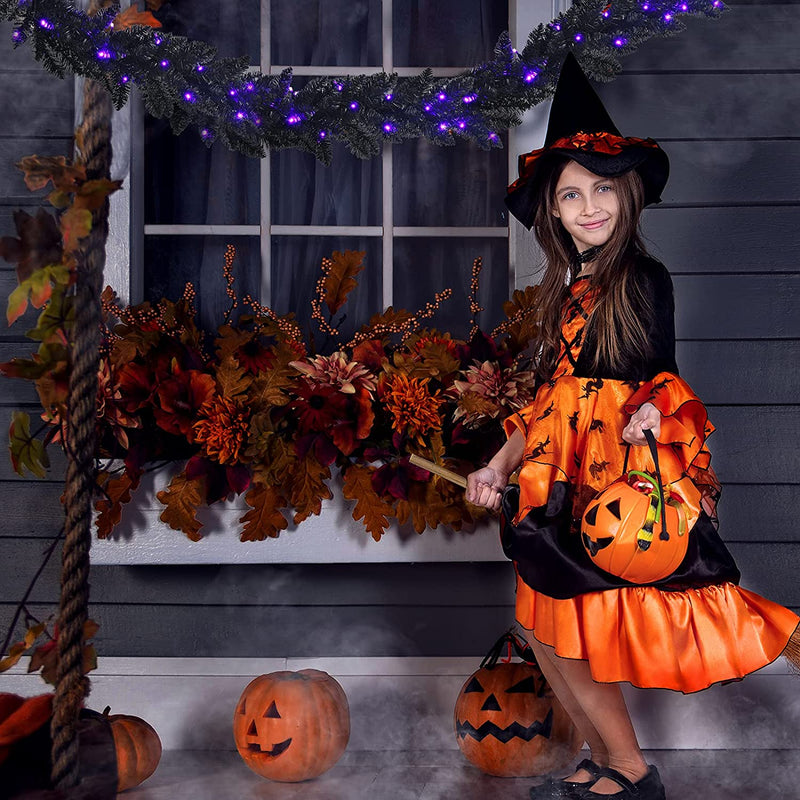 Load image into Gallery viewer, 9FT Black Halloween Garland with Lights - GoplusUS
