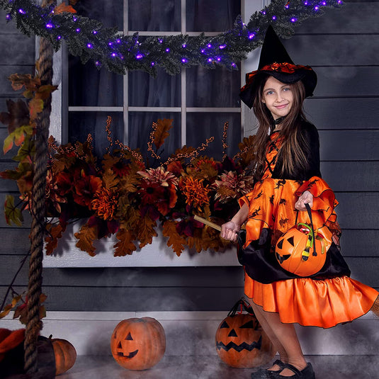 9FT Black Halloween Garland with Lights - GoplusUS
