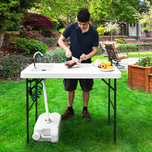 Folding Fish Table Fillet Hunting Cleaning Cutting Camping Sink Table - GoplusUS