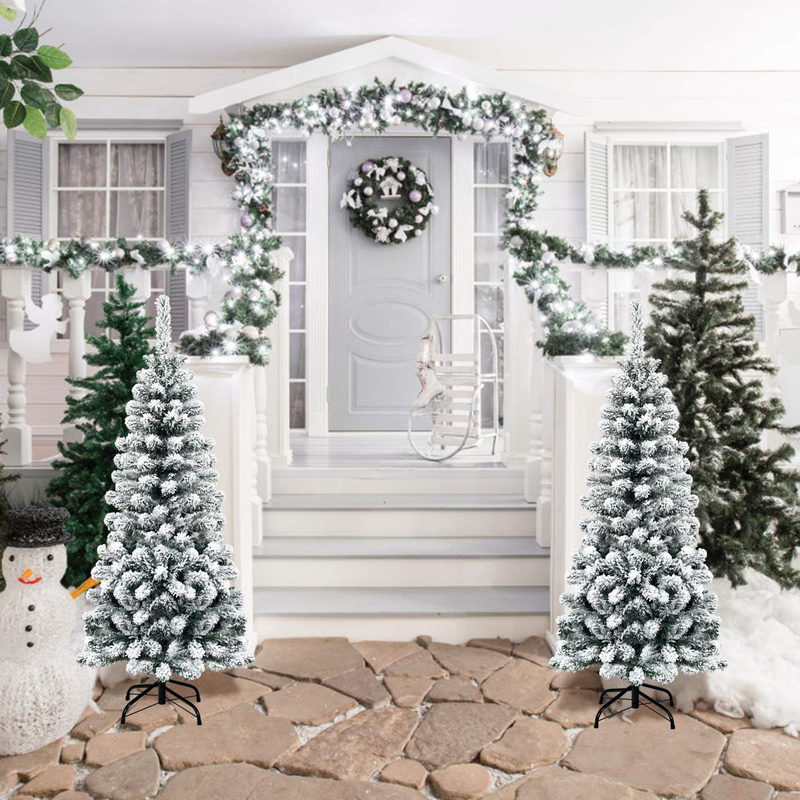 Load image into Gallery viewer, Goplus Artificial Snow Flocked Christmas Tree, Slim Xmas Snowy Tree for Indoor and Outdoor Use - GoplusUS
