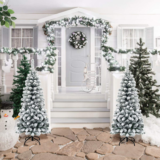 Goplus Artificial Snow Flocked Christmas Tree, Slim Xmas Snowy Tree for Indoor and Outdoor Use - GoplusUS