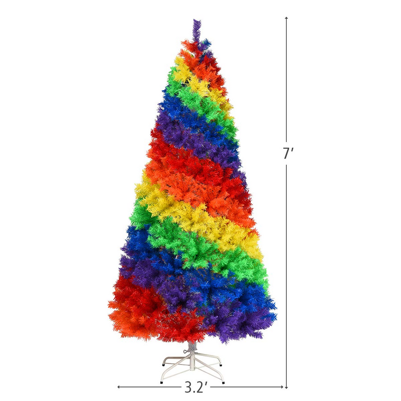 Load image into Gallery viewer, Goplus 7FT Colorful Rainbow Full Fir Christmas Tree, Artificial Hinged Christmas Tree w/Solid Metal Stand - GoplusUS
