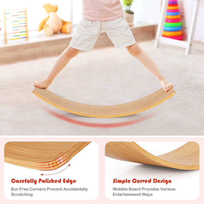 Load image into Gallery viewer, Wobble Balance Board, Bamboo Yoga Curvy Board 35.5 Inch Natural Rocker Board
