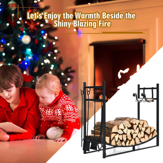 Firewood Rack with Tool Set 36' /30' Fireplace Log Holder – GoplusUS