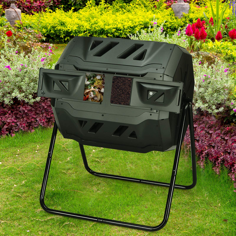Load image into Gallery viewer, 43 Gallon Composting Tumbler, Dual Chamber High Volume Compost with 2 Sliding Doors - GoplusUS
