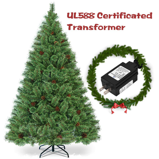 6FT Prelit Christmas Tree, Flowering Hinged Christmas Tree - GoplusUS
