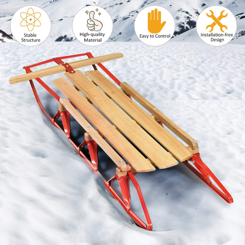 Load image into Gallery viewer, Wood Sled, 54&quot; Steel &amp; Wood Sled Pull Steering Snow Slider Sleigh Toboggan
