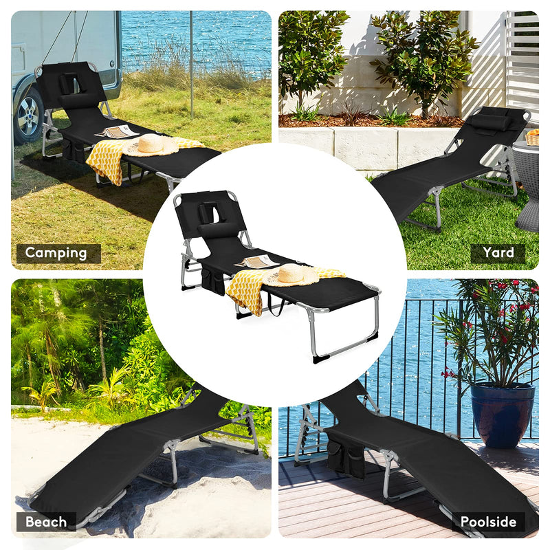 Load image into Gallery viewer, Beach Chaise Lounge with Face Hole, Folding Recliner  Black/Gray/Sky Blue/Navy - GoplusUS
