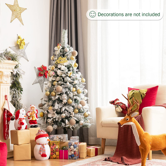 Goplus Snow Flocked Pencil Christmas Tree, Hinged Artificial Skinny Xmas Tree with White Berries - GoplusUS